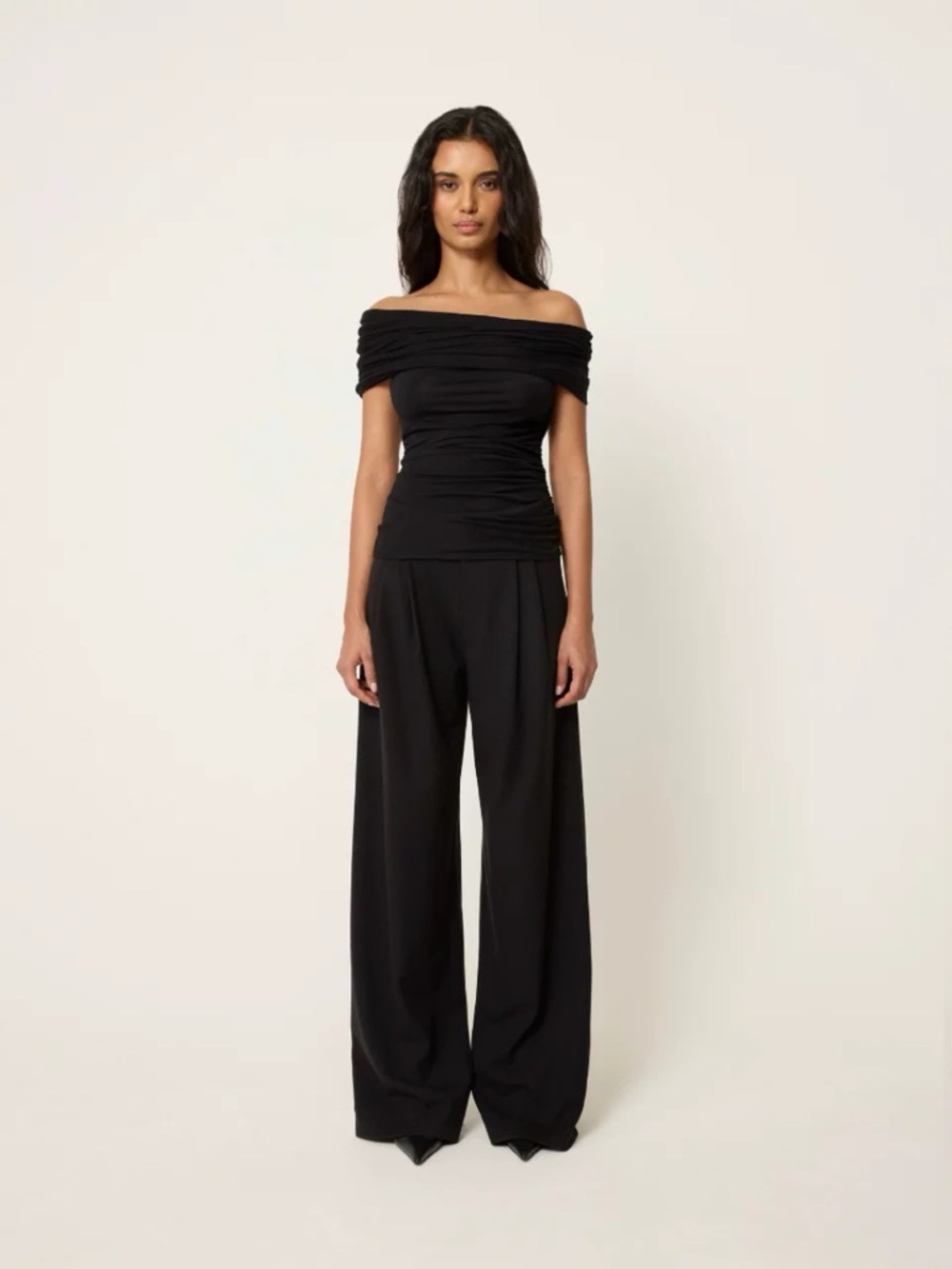 Off-Shoulder Black Wide-Leg Jumpsuit